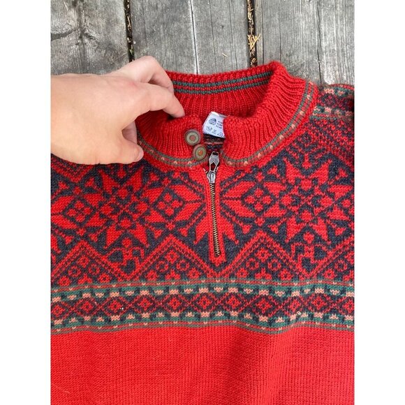 VINTAGE 1995 DALE OF NORWAY EMBROIDERED PEACE SWEATER RED WOOL STYLE AZTEC - Picture 6 of 8